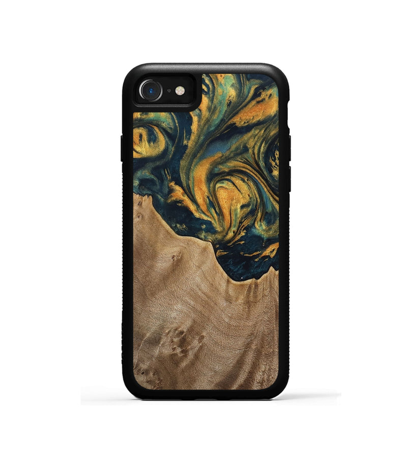 iPhone SE Wood Phone Case - Verene (Teal & Gold, 741517)