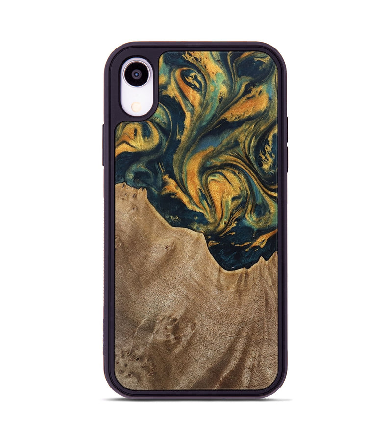 iPhone Xr Wood Phone Case - Verene (Teal & Gold, 741517)