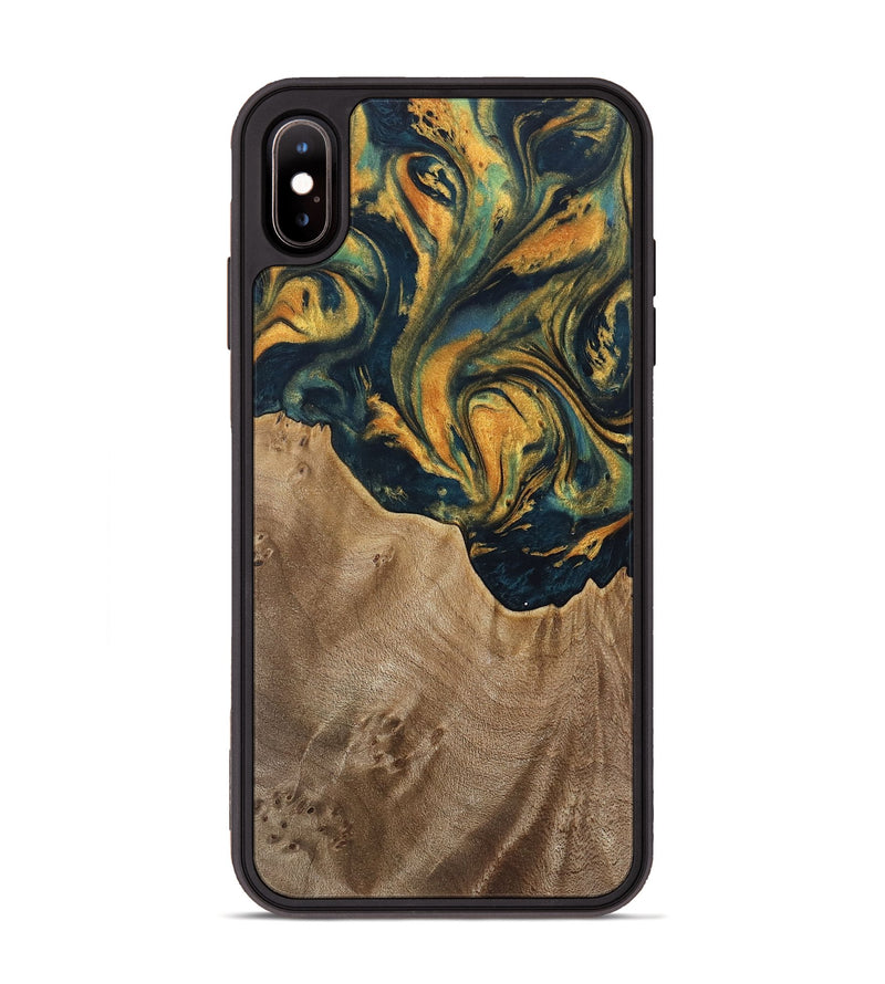 iPhone Xs Max Wood Phone Case - Verene (Teal & Gold, 741517)