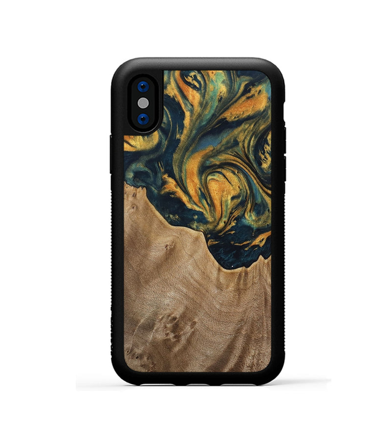 iPhone Xs Wood Phone Case - Verene (Teal & Gold, 741517)