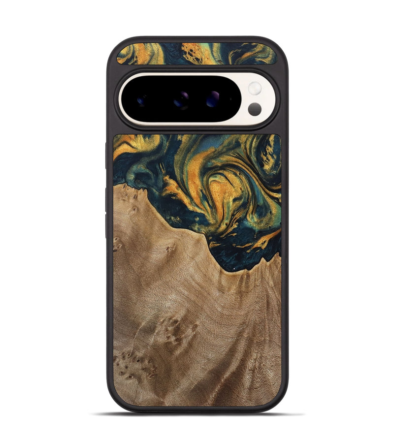 Pixel 9 Pro Wood Phone Case - Verene (Teal & Gold, 741517)