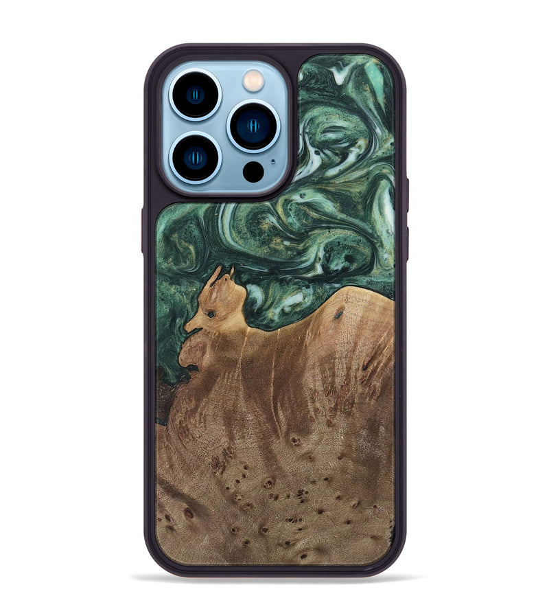 iPhone 14 Pro Max Wood Phone Case - Donita (Green, 741546)