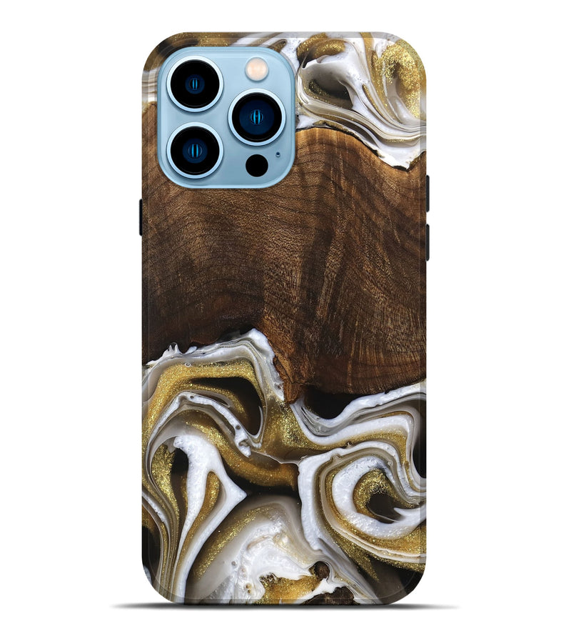 iPhone 14 Pro Max Wood Live Edge Phone Case - Idamae (Black & White, 741600)