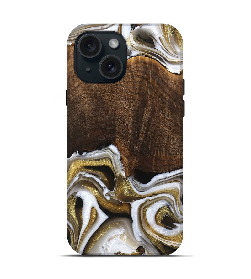 iPhone 15 Wood Live Edge Phone Case - Idamae (Black & White, 741600)