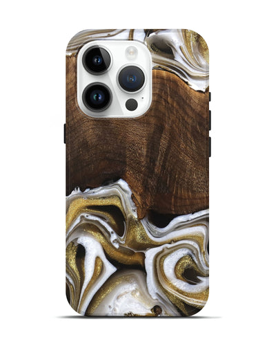 iPhone 15 Pro Wood Live Edge Phone Case - Idamae (Black & White, 741600)