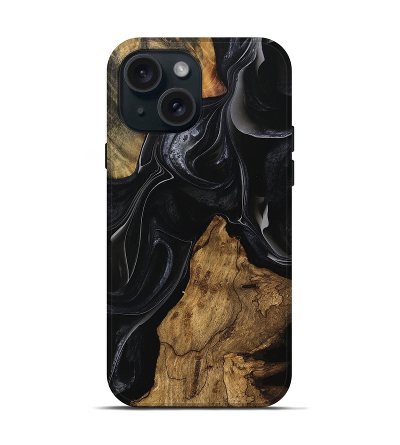 iPhone 15 Wood Live Edge Phone Case - Iraj (Black & White, 741601)