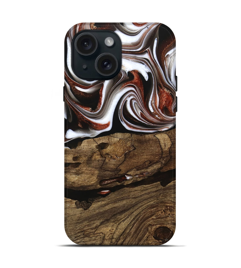 iPhone 15 Wood Live Edge Phone Case - Harm (Black & White, 741602)