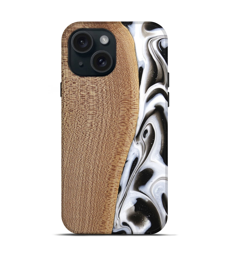 iPhone 15 Wood Live Edge Phone Case - Michiel (Black & White, 741603)