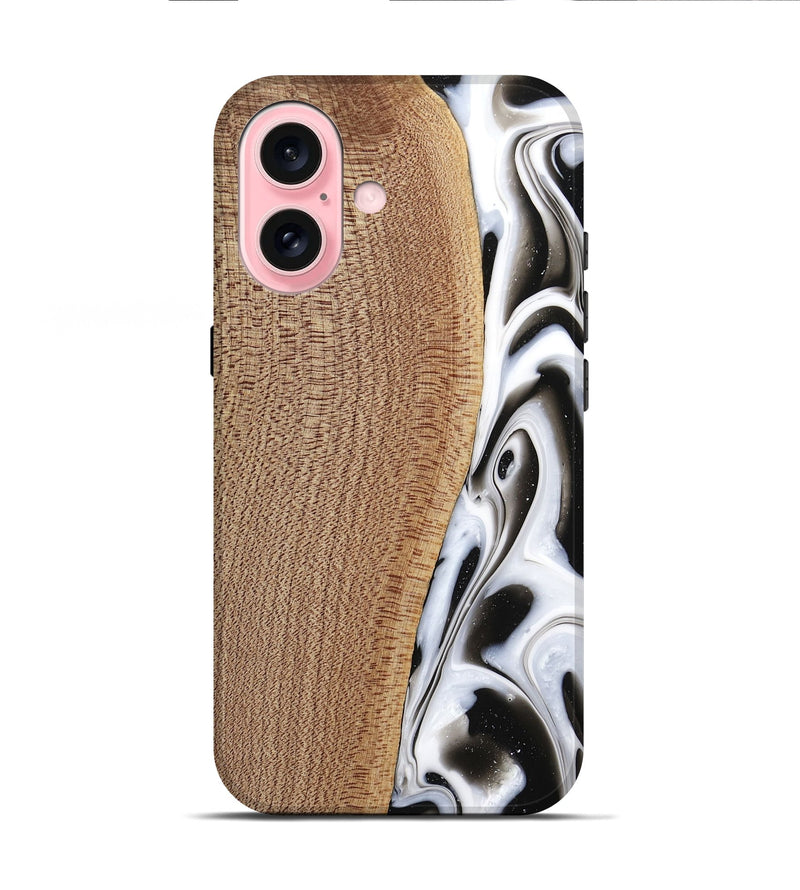 iPhone 16 Wood Live Edge Phone Case - Michiel (Black & White, 741603)