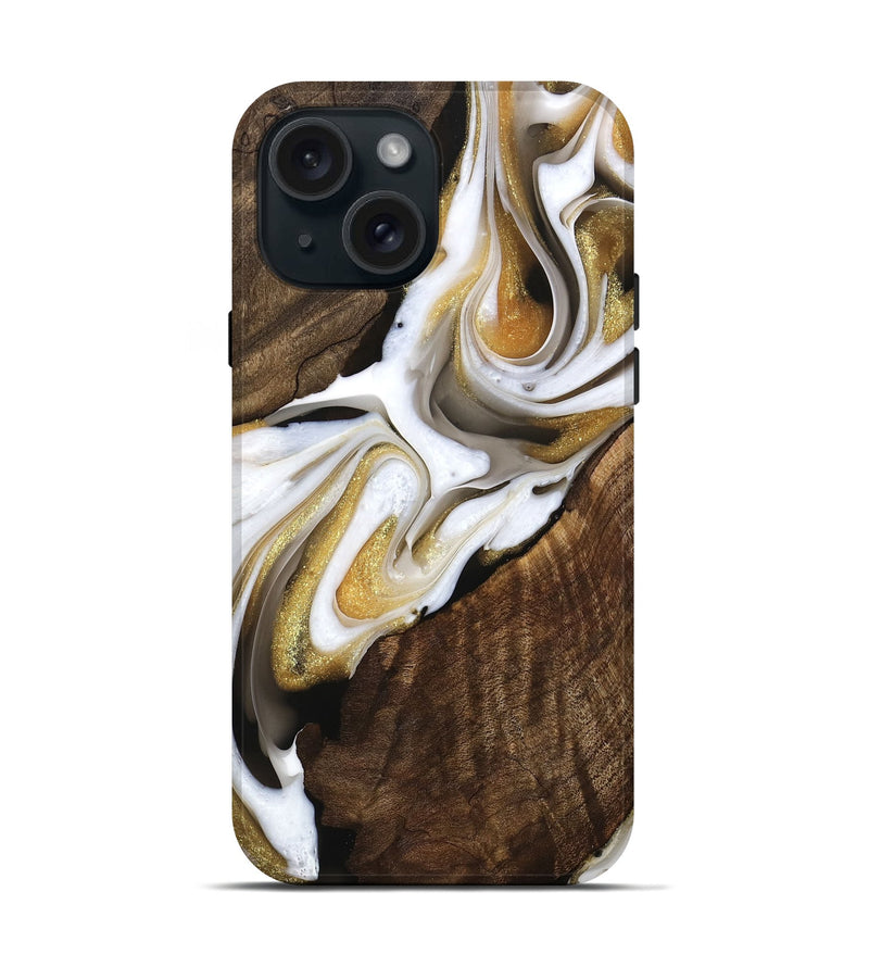 iPhone 15 Wood Live Edge Phone Case - Keyla (Black & White, 741608)