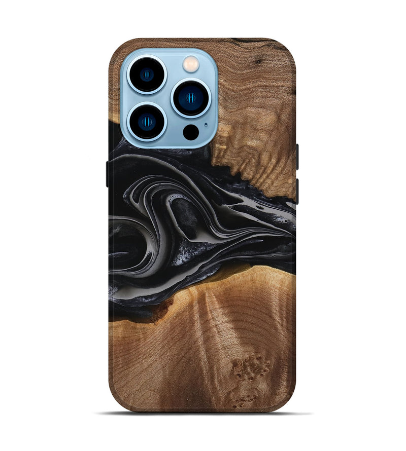 iPhone 14 Pro Wood Live Edge Phone Case - Arabela (Black & White, 741609)