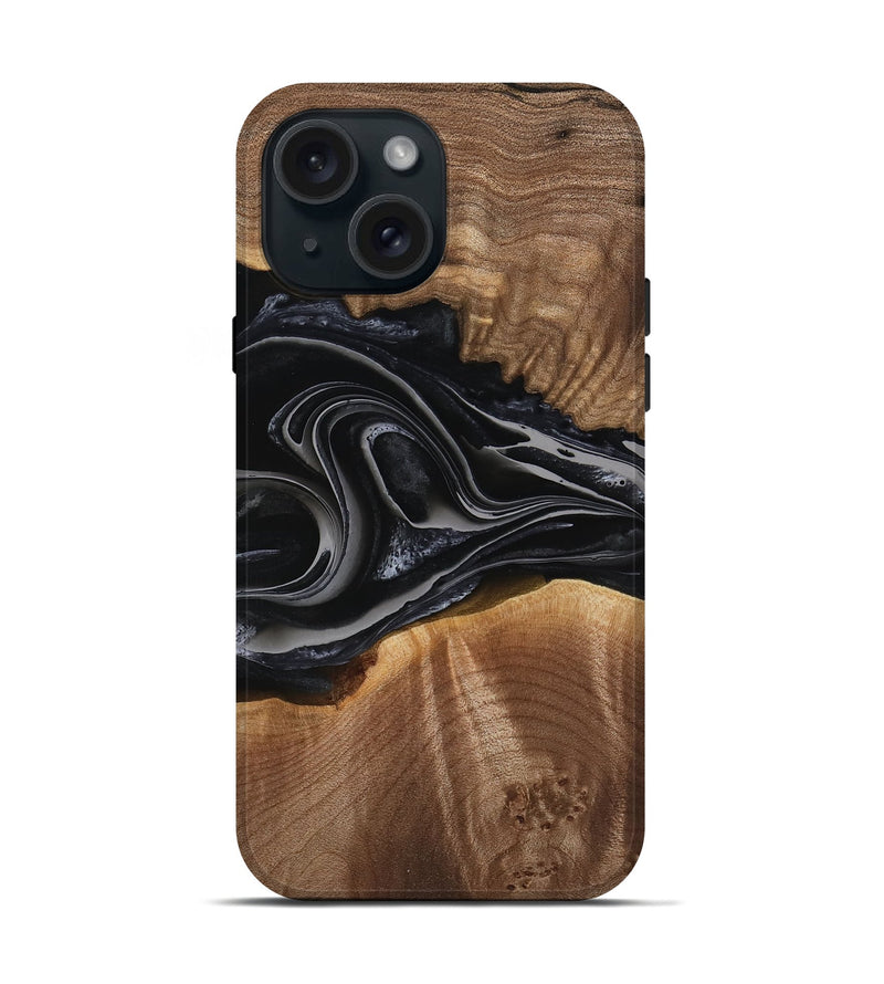 iPhone 15 Wood Live Edge Phone Case - Arabela (Black & White, 741609)