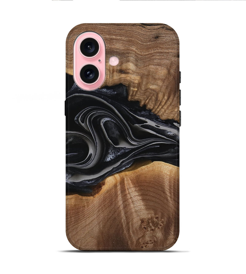 iPhone 16 Wood Live Edge Phone Case - Arabela (Black & White, 741609)