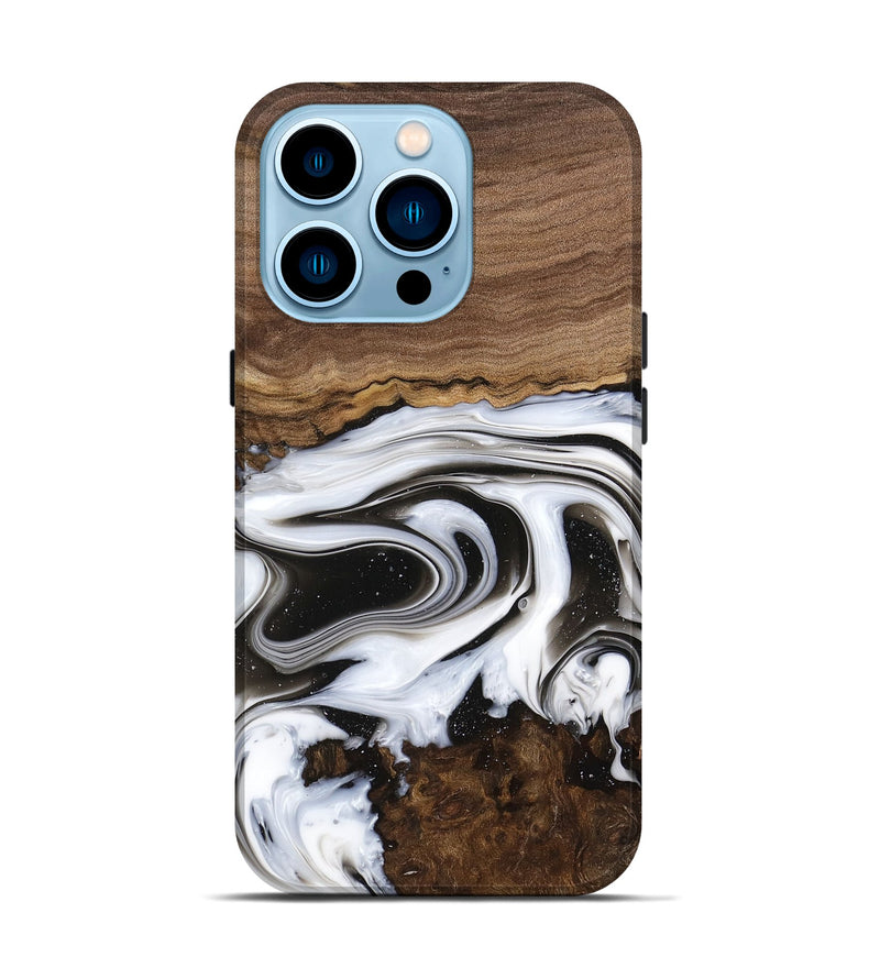 iPhone 14 Pro Wood Live Edge Phone Case - Lucious (Black & White, 741611)