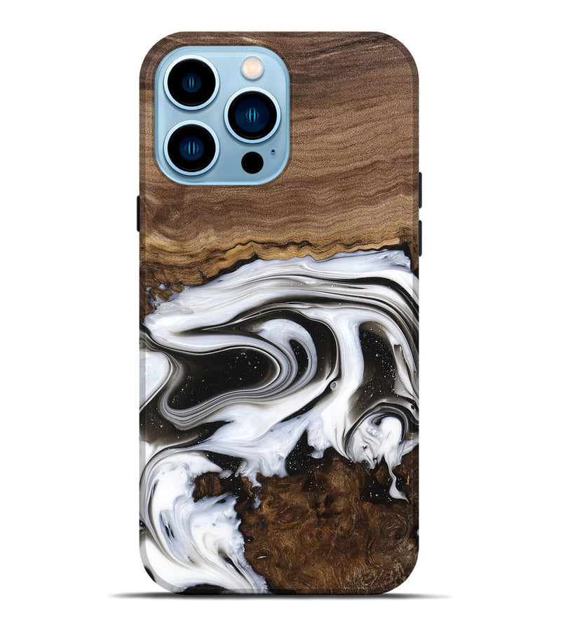 iPhone 14 Pro Max Wood Live Edge Phone Case - Lucious (Black & White, 741611)