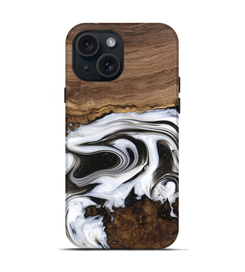 iPhone 15 Wood Live Edge Phone Case - Lucious (Black & White, 741611)