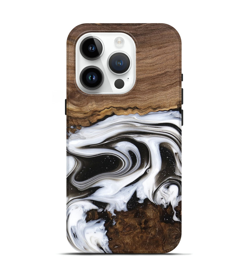 iPhone 15 Pro Wood Live Edge Phone Case - Lucious (Black & White, 741611)