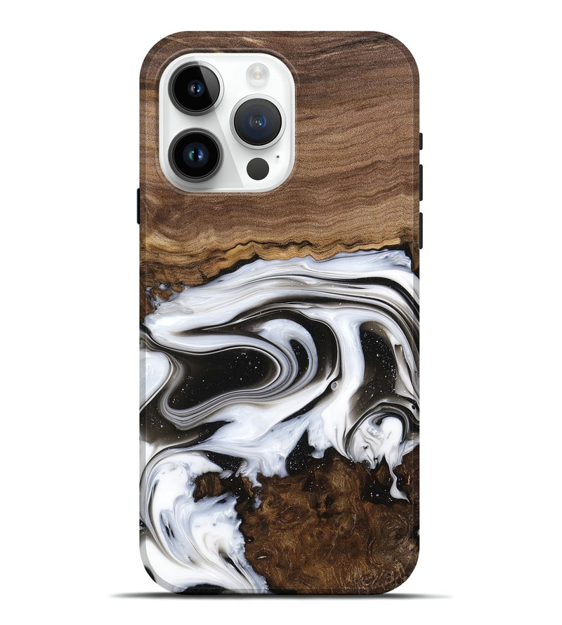 iPhone 15 Pro Max Wood Live Edge Phone Case - Lucious (Black & White, 741611)