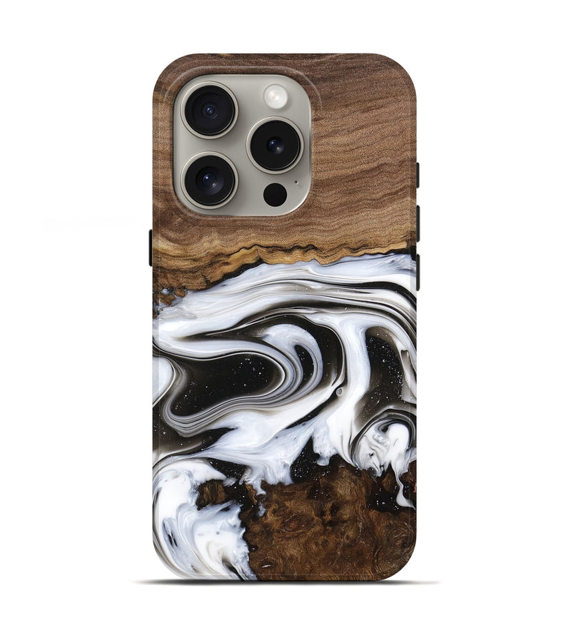 iPhone 16 Pro Wood Live Edge Phone Case - Lucious (Black & White, 741611)