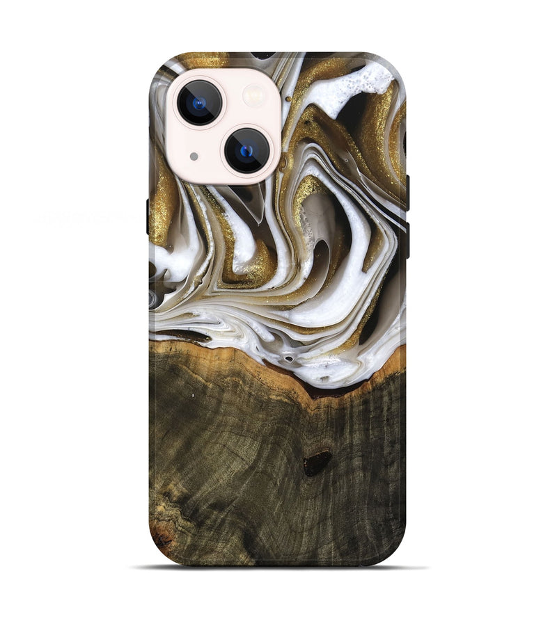 iPhone 13 Wood Live Edge Phone Case - Skyla (Black & White, 741612)