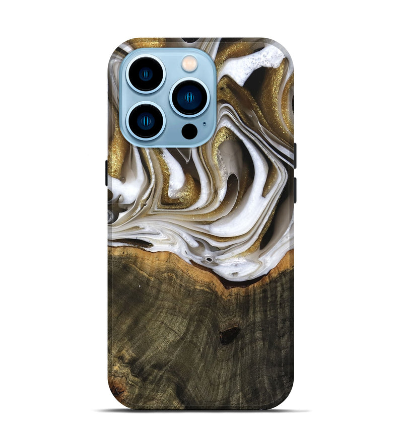 iPhone 14 Pro Wood Live Edge Phone Case - Skyla (Black & White, 741612)