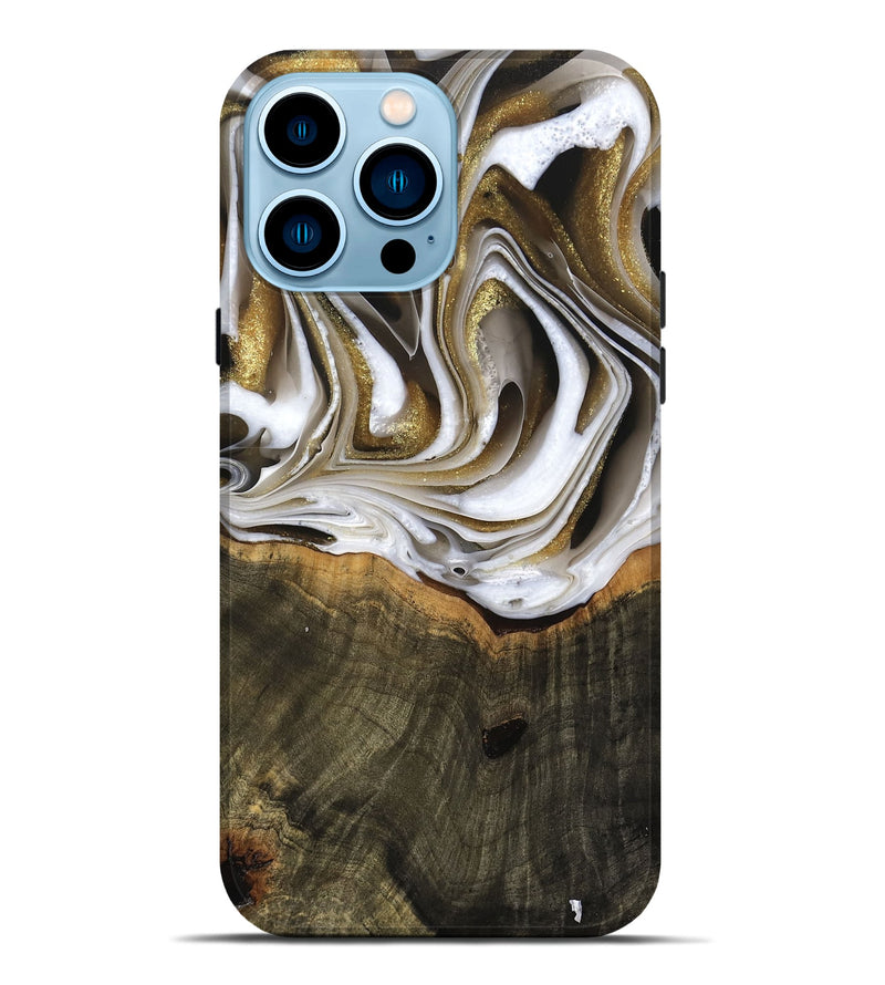 iPhone 14 Pro Max Wood Live Edge Phone Case - Skyla (Black & White, 741612)