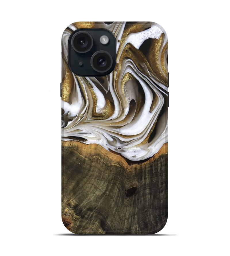 iPhone 15 Wood Live Edge Phone Case - Skyla (Black & White, 741612)