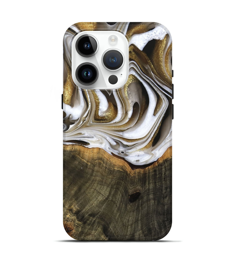 iPhone 15 Pro Wood Live Edge Phone Case - Skyla (Black & White, 741612)