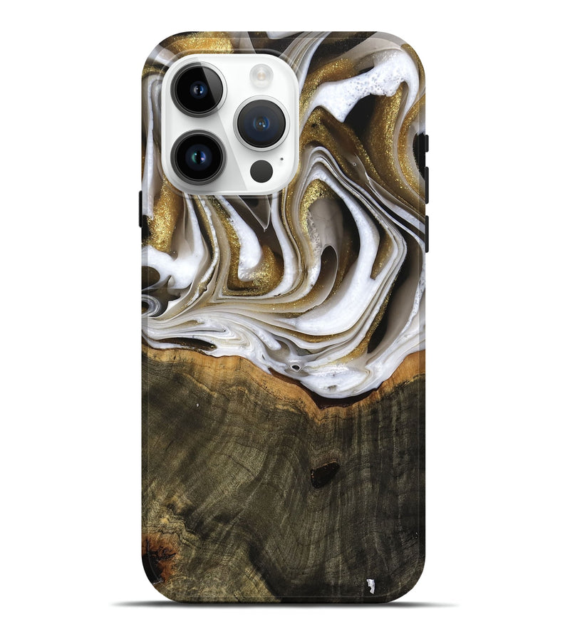 iPhone 15 Pro Max Wood Live Edge Phone Case - Skyla (Black & White, 741612)