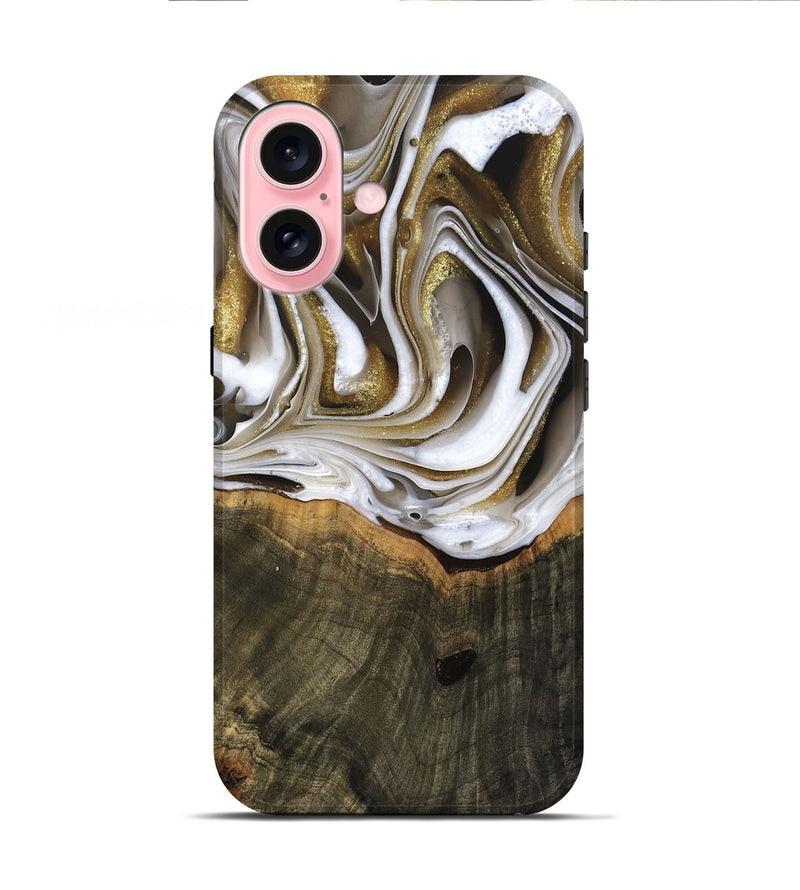 iPhone 16 Wood Live Edge Phone Case - Skyla (Black & White, 741612)