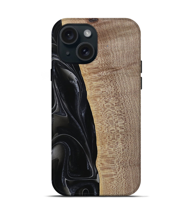 iPhone 15 Wood Live Edge Phone Case - Kyan (Black & White, 741613)