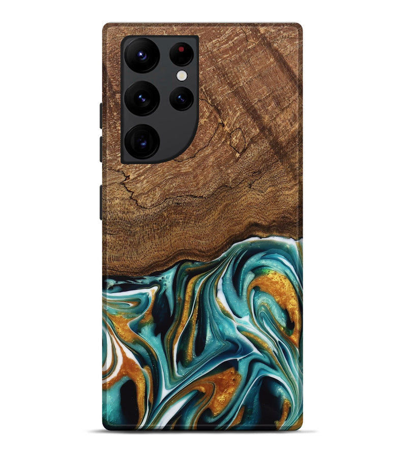 Galaxy S22 Ultra Wood Live Edge Phone Case - Daxton (Teal & Gold, 741614)