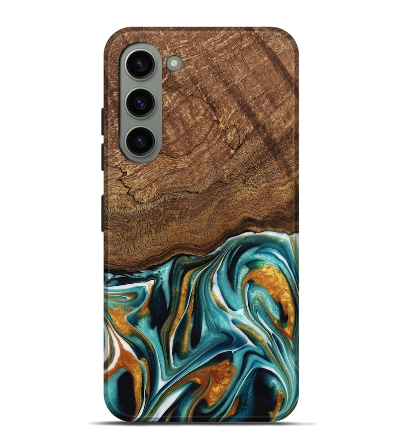 Galaxy S23 Plus Wood Live Edge Phone Case - Daxton (Teal & Gold, 741614)