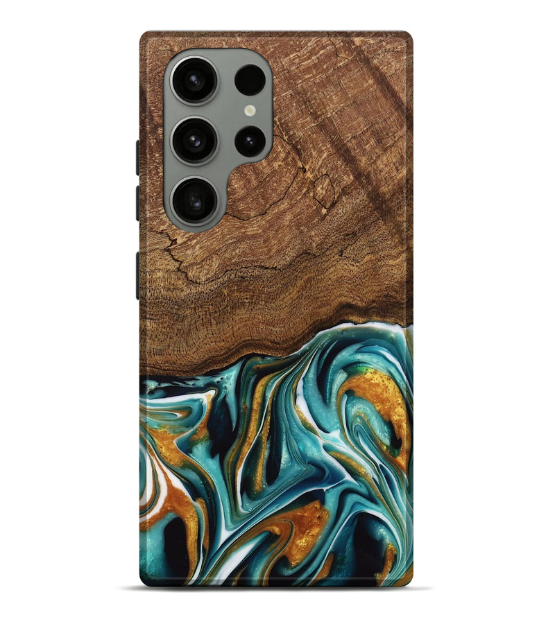 Galaxy S23 Ultra Wood Live Edge Phone Case - Daxton (Teal & Gold, 741614)