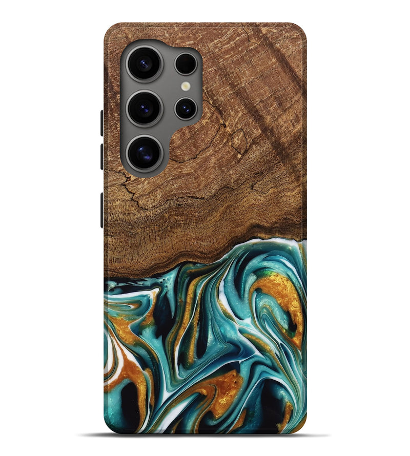 Galaxy S25 Ultra Wood Live Edge Phone Case - Daxton (Teal & Gold, 741614)