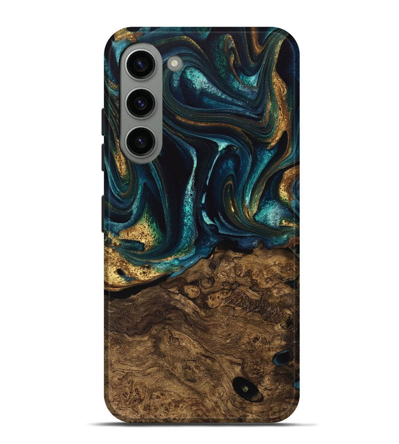 Galaxy S23 Plus Wood Live Edge Phone Case - Susanna (Teal & Gold, 741616)