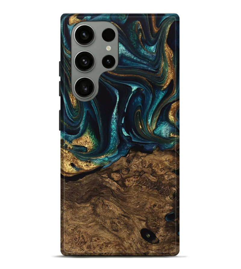 Galaxy S23 Ultra Wood Live Edge Phone Case - Susanna (Teal & Gold, 741616)