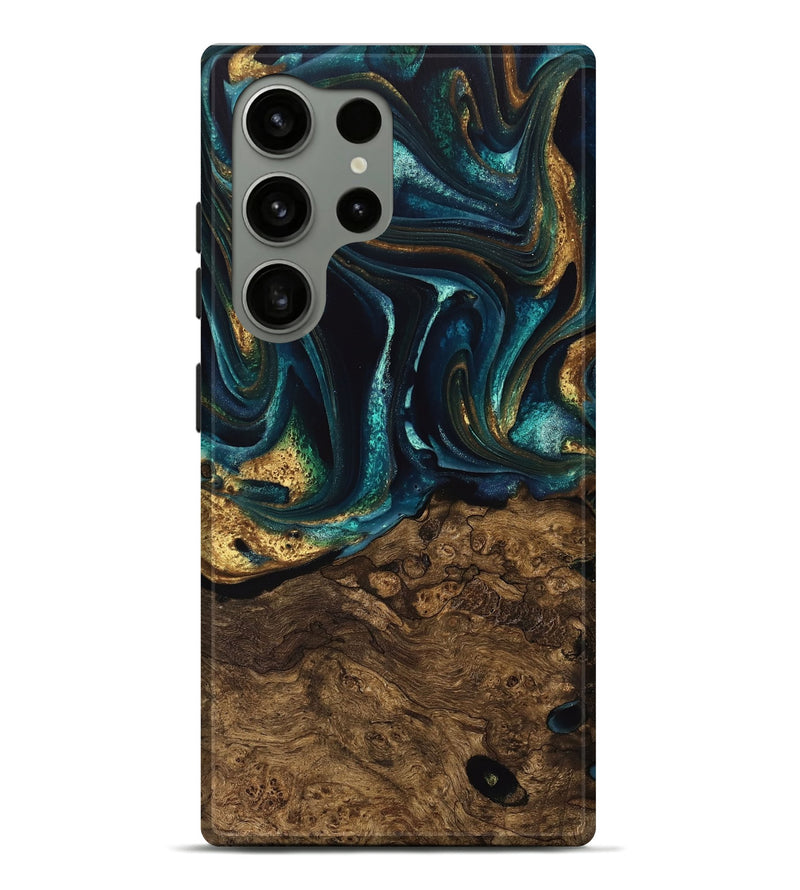 Galaxy S24 Ultra Wood Live Edge Phone Case - Susanna (Teal & Gold, 741616)