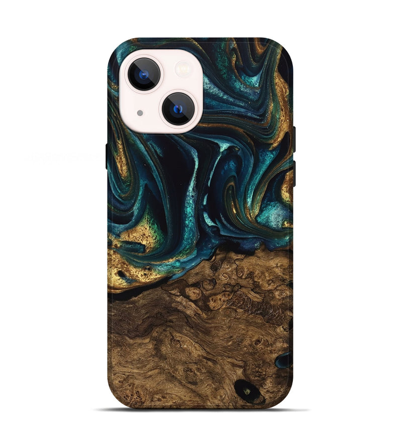 iPhone 13 Wood Live Edge Phone Case - Susanna (Teal & Gold, 741616)