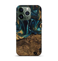 iPhone 13 Pro Wood Live Edge Phone Case - Susanna (Teal & Gold, 741616)