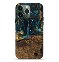 iPhone 13 Pro Max Wood Live Edge Phone Case - Susanna (Teal & Gold, 741616)