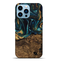 iPhone 14 Pro Max Wood Live Edge Phone Case - Susanna (Teal & Gold, 741616)