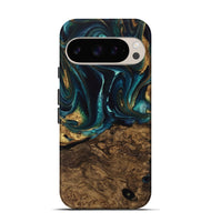 Pixel 9 Pro Wood Live Edge Phone Case - Susanna (Teal & Gold, 741616)