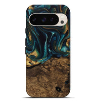 Pixel 9 Pro XL Wood Live Edge Phone Case - Susanna (Teal & Gold, 741616)