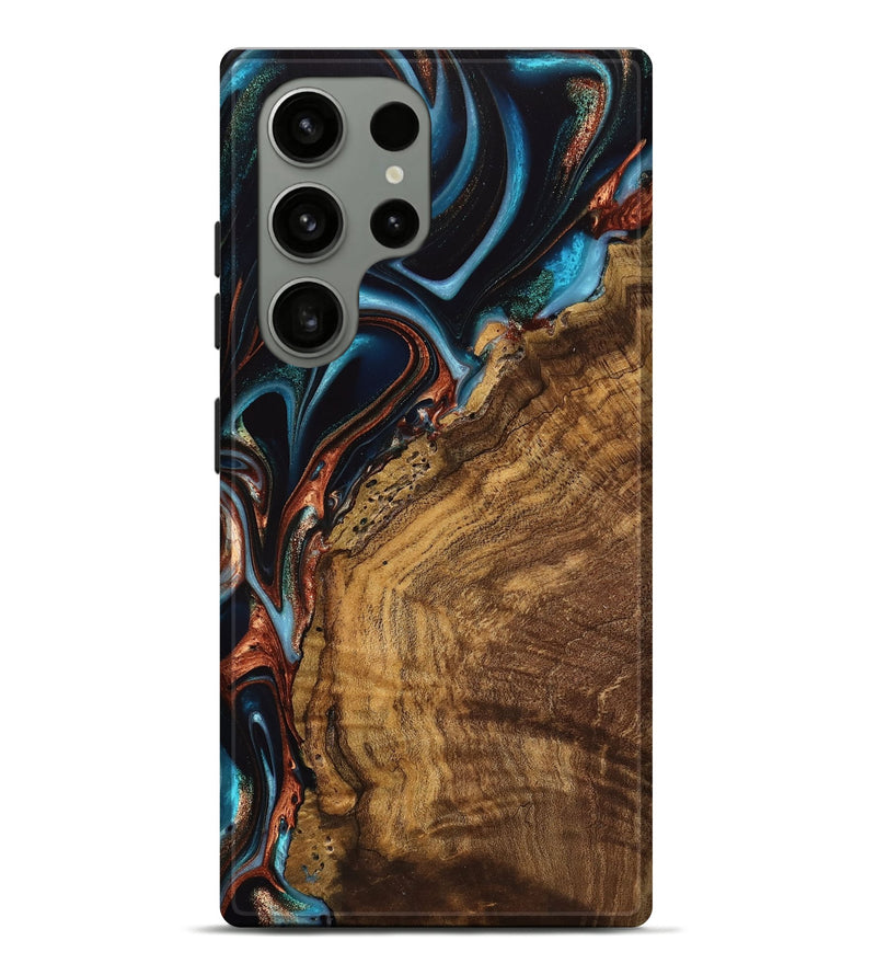 Galaxy S23 Ultra Wood Live Edge Phone Case - Vonni (Teal & Gold, 741617)