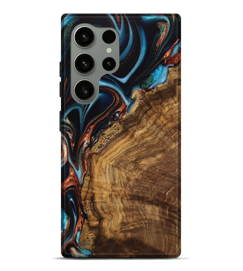 Galaxy S24 Ultra Wood Live Edge Phone Case - Vonni (Teal & Gold, 741617)