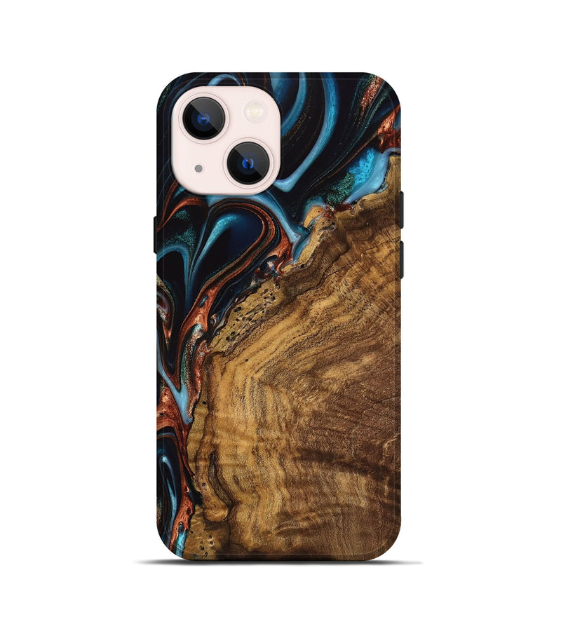 iPhone 13 mini Wood Live Edge Phone Case - Vonni (Teal & Gold, 741617)