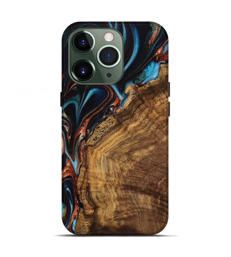 iPhone 13 Pro Wood Live Edge Phone Case - Vonni (Teal & Gold, 741617)