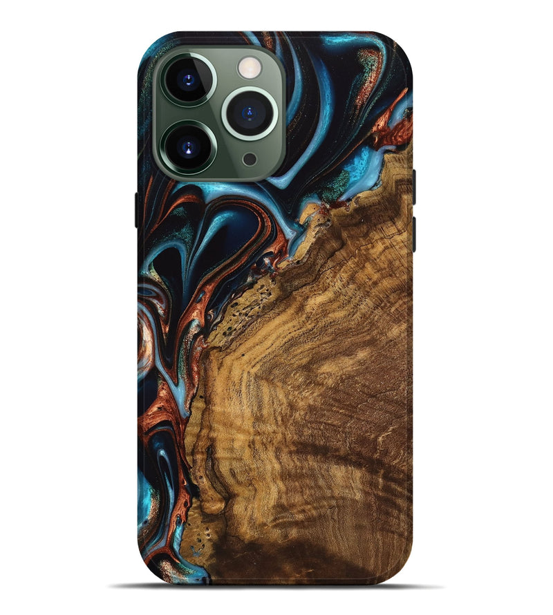 iPhone 13 Pro Max Wood Live Edge Phone Case - Vonni (Teal & Gold, 741617)