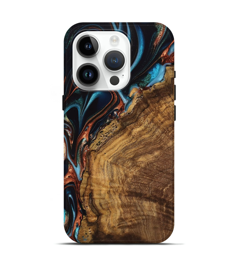 iPhone 15 Pro Wood Live Edge Phone Case - Vonni (Teal & Gold, 741617)